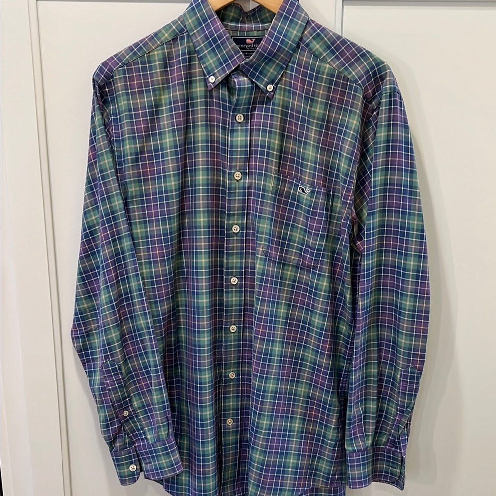 Vineyard Vines Green and Blue Casual Button Down Shirt